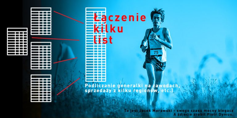 Łączenie kilku list (np. podliczanie generalki na zawodach, sprzedaży z kilku regionów, etc.)